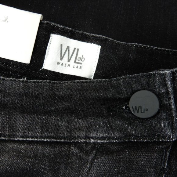 Wash Lab Sally Mid Asymmetric Faux Wrap SKIRT Size 25 0 Black Stretch Denim NEW - Picture 3 of 8